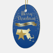Blue Gold Massachusetts Star Keramik Ornament (Links)