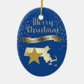 Blue Gold Massachusetts Star Keramik Ornament (Vorne)