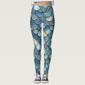 Blue Gold Mermaid Scale Leggings (Vorderseite)