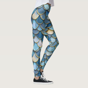 Blue Gold Mermaid Scale Leggings