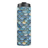 Blue Gold Mermaid Scale Thermosbecher (Vorderseite)