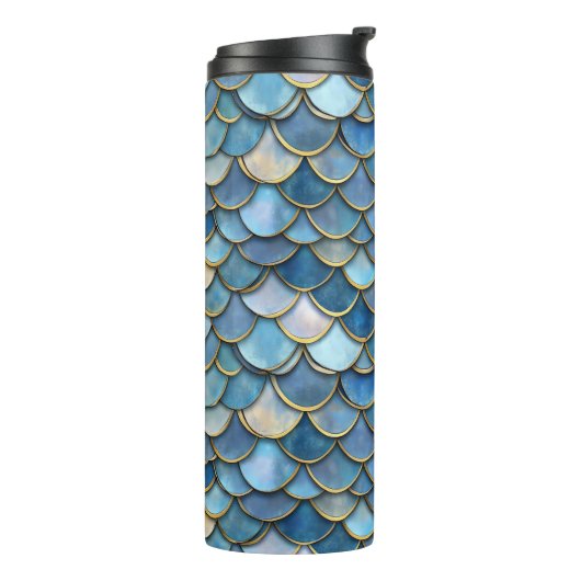 Blue Gold Mermaid Scale Thermosbecher (Nach links gedreht)