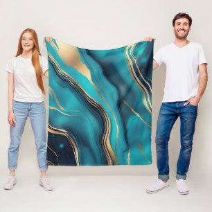 Blue Gold Metallic Marmorstein Fleecedecke