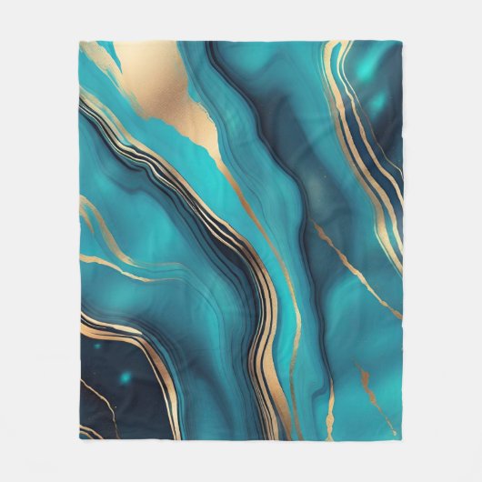 Blue Gold Metallic Marmorstein Fleecedecke (Vorderseite)