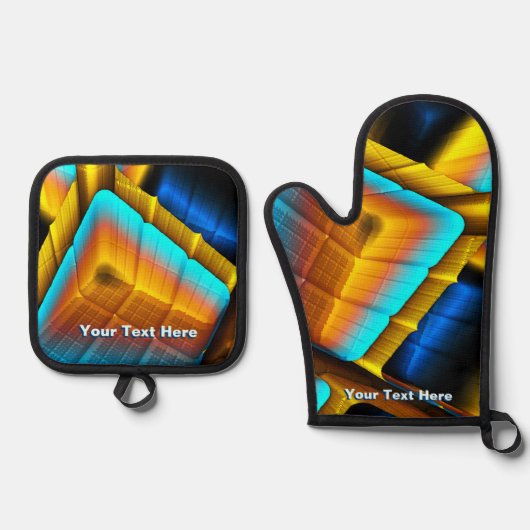 Blue-Gold-Metallic-Muster 33 Ofenhandschuh & Topflappen-Set (Vorderseite)