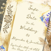 Blue & Gold Mexican Otomi Baroque Elegant Wedding Save The Date