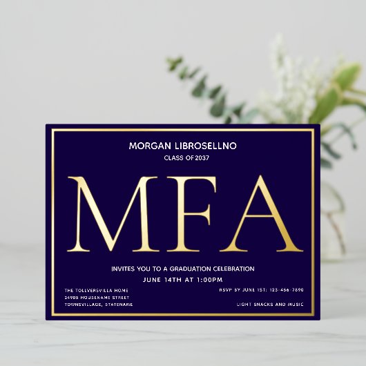 Blue Gold MFA-Abschluss Folieneinladung (Stehend vorne)