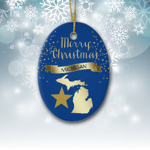 Blue Gold Michigan Star Keramik Ornament