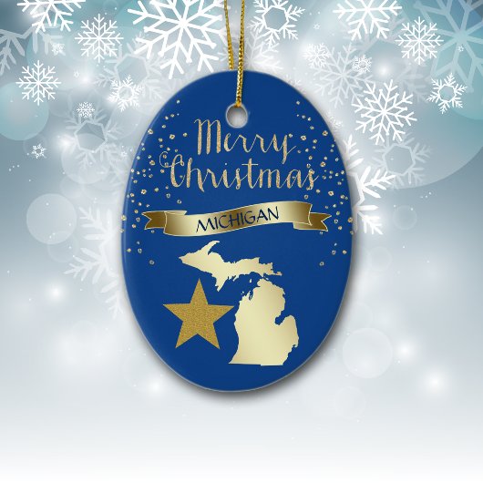Blue Gold Michigan Star Keramik Ornament