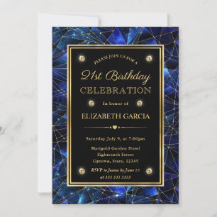 Blue & Gold Midnight Crystal Galaxy 21. Geburtstag Einladung
