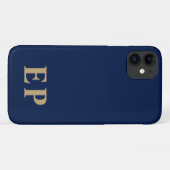 Blue & Gold | Minimal Modern Initial Monogram Case-Mate iPhone Hülle (Rückseite (Horizontal))