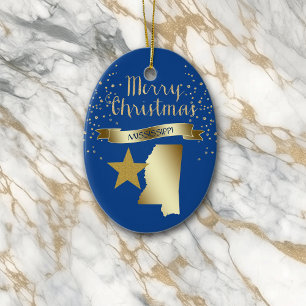 Blue Gold Mississippi Star Keramikornament