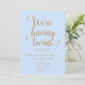 Blue & Gold mit Twins Baby Shower Einladungen (Stehend Vorderseite)