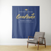 Blue Gold Modern Brush Script Graduation Party Wandteppich (Beispiel)