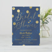 Blue & Gold Modern Chic Glam Brautparty Einladung (Stehend Vorderseite)