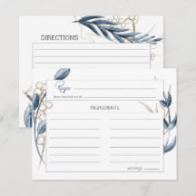 Blue Gold Modern Floral Wedding Card