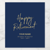 Blue & Gold Modern Retirement Gastgeschenk Weinetikett (Einzelnes Label)
