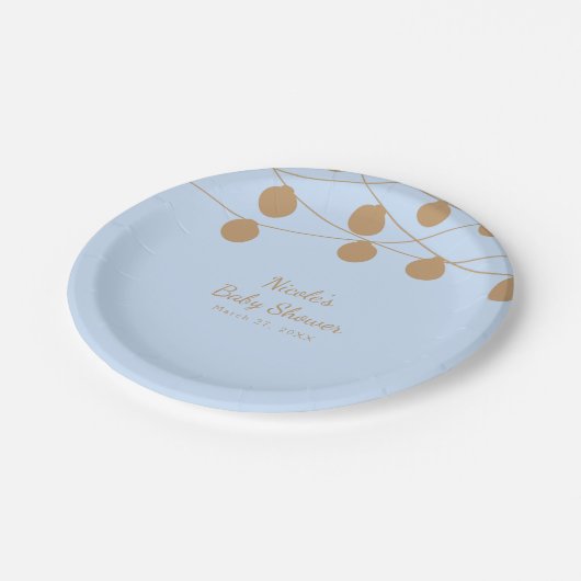 Blue & Gold Modern String Lights Baby Dusche Party Pappteller (Schrägansicht)
