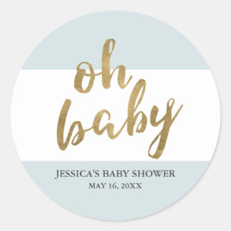 Blue & Gold Modern Stripes Boy Baby Dusche Gefalle Runder Aufkleber