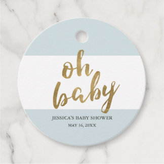 Blue & Gold Modern Stripes Boy Baby Dusche Geschenkanhänger