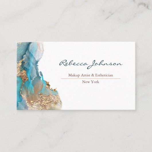 Blue Gold Moderne Abstrakte Wasserfarbe Visitenkarte (Vorderseite)