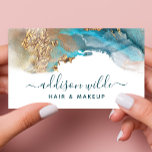 Blue Gold Moderne Art Liquid Watercolor Tinte QR C Visitenkarte<br><div class="desc">Blue und Gold Moderne Art Liquid Watercolor Tinte QR Code Business Card. Perfekt für Make-ups,  Haarstylisten,  Kosmetologen und mehr!</div>