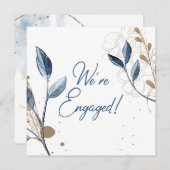 Blue Gold Moderne Blumen Elegante Glitzer Verlobun (Vorne/Hinten)