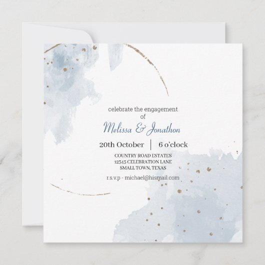 Blue Gold Moderne Blumen Elegante Glitzer Verlobun (Rückseite)