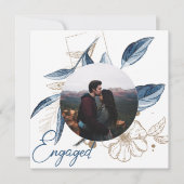 Blue Gold Moderne Blumen Elegante Glitzer Verlobun (Vorderseite)