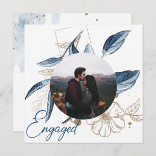 Blue Gold Moderne Blumen Elegante Glitzer Verlobun