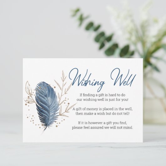 Blue Gold Moderne Blumen Elegante Wünsche Begleitkarte (Stehend Vorderseite)