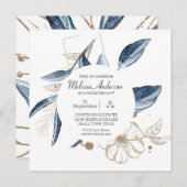 Blue Gold Moderne Blumen Elegantes Brautparty Einladung (Vorne/Hinten)