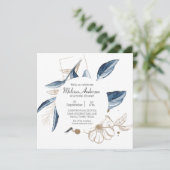 Blue Gold Moderne Blumen Elegantes Brautparty Einladung (Stehend Vorderseite)