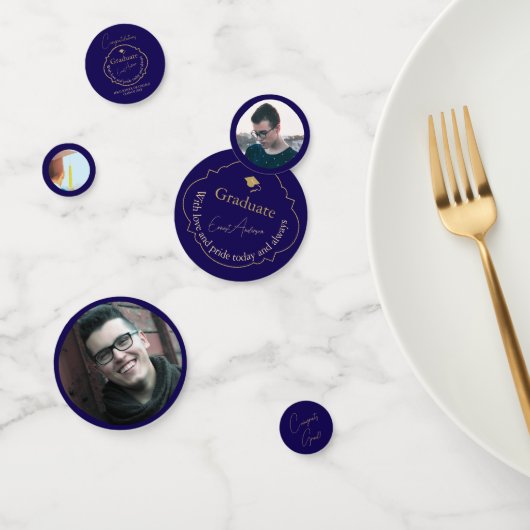 Blue Gold Moderne Elegante Foto Graduation Party Konfetti (Gruppe)