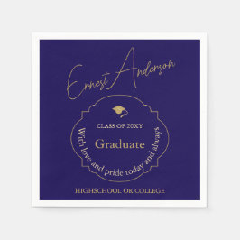Blue Gold Moderne Elegante Graduate Graduate Party Serviette