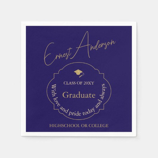 Blue Gold Moderne Elegante Graduate Graduate Party Serviette (Vorderseite)