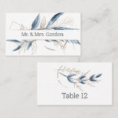 Blue Gold Moderne florale Elegante Escort Card Platzkarte (Vorne/Hinten)