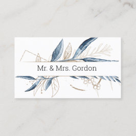 Blue Gold Moderne florale Elegante Escort Card Platzkarte