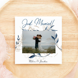 Blue Gold Moderne florale Elegante Hochzeit Ankündigung