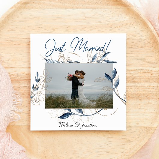 Blue Gold Moderne florale Elegante Hochzeit Ankündigung