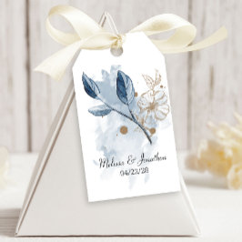 Blue Gold Moderne florale Elegante Hochzeit Geschenkanhänger