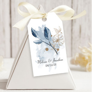 Blue Gold Moderne florale Elegante Hochzeit Geschenkanhänger