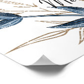 Blue Gold Moderne florale Elegante Hochzeit Poster (Ecke)