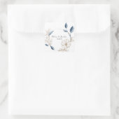 Blue Gold Moderne florale Elegante Hochzeit Quadratischer Aufkleber (Tasche)