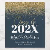 Blue Gold Moderne Glitzer Abschluss Klasse von 22 Weinetikett (Einzelnes Label)