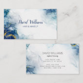 Blue Gold Moderne Kunst Flüssige Wasserfarbe Visitenkarte (Vorne/Hinten)