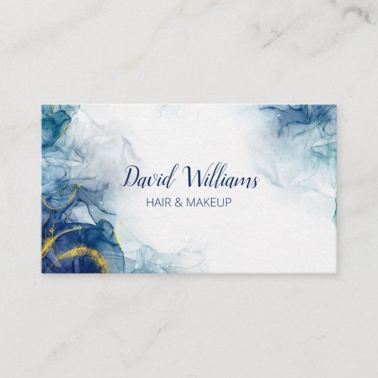Blue Gold Moderne Kunst Flüssige Wasserfarbe Visitenkarte (Vorderseite)
