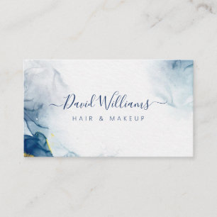 Blue Gold Moderne Kunst Flüssige Wasserfarben Busi Visitenkarte