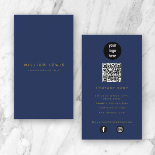 Blue Gold Moderne Minimalistische QR Code Social M Visitenkarte