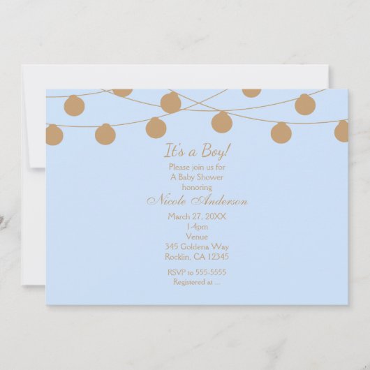 Blue & Gold Moderne String Lights - Einladung (Vorderseite)